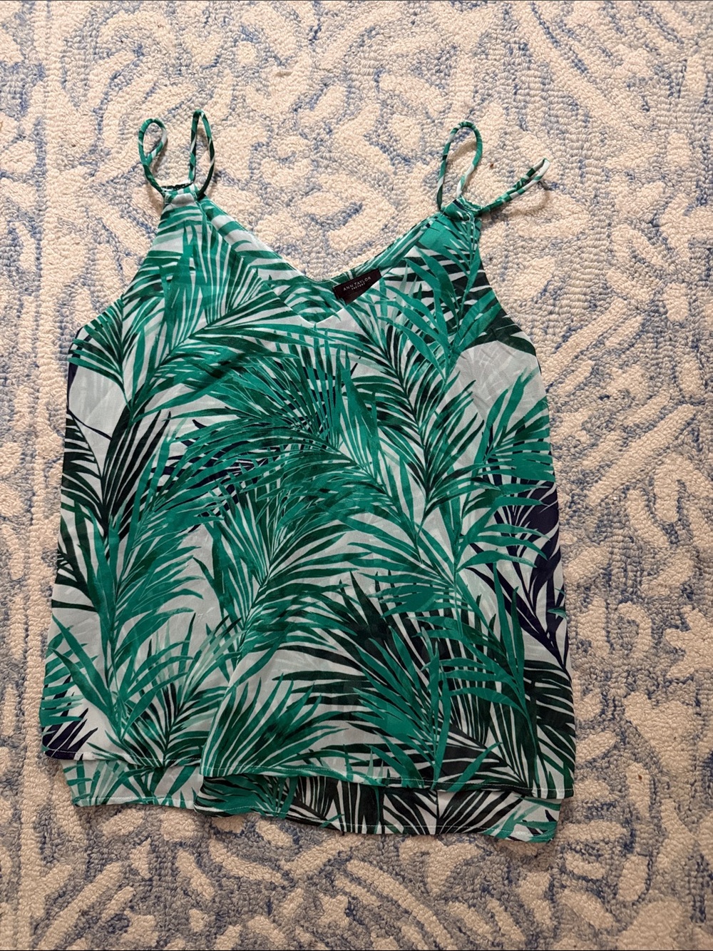 Ann Taylor Factory Green Palm-Print Spaghetti Strap Cami